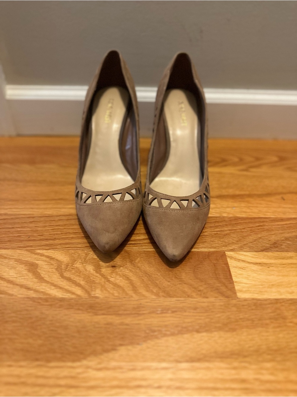 Nine West Taupe Pointed-Toe Pumps with Geometric Cutouts